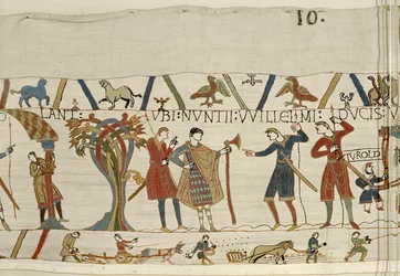 Les envoyés du duc Guillaume sont envoyés au comte Guy de Ponthieu, Tapisserie de Bayeux